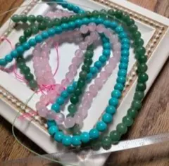 天然石 アベンチュリン ローズクォーツ ターコイズ オシャレな3連まとめ売り