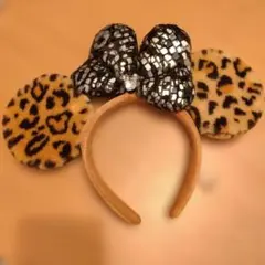 ミニーちゃんヒョウ柄リボン付きカチューシャ