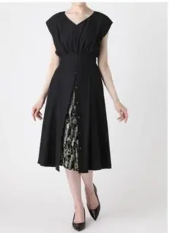 ラグナムーン　フラワープリーツレイヤードワンピース　黒