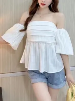 オフショルダープリーツフリルトップス[ac2536]