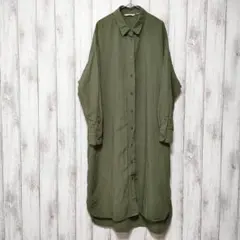 ユニクロ (L)　リネンブレンド シャツワンピース　ポケットあり　ウエスト紐不足