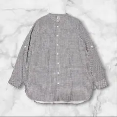 大きいサイズ　バンドカラーシャツ　ギンガムチェック　ＸＬ　ゆったり　コットン