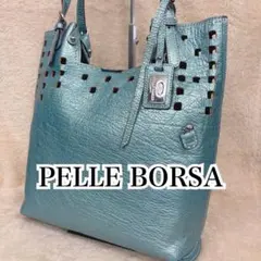 PELLE BORSA ペレボルサ パンチングレザー トートバッグ アイスブルー 