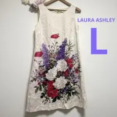 ⚠️夏物最終！【ローラアシュレイ】リネン花柄ワンピース ノースリーブ 13号　麻