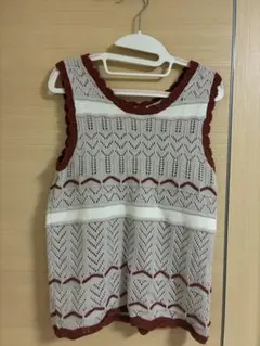 and search ニットベスト M ベージュ オレンジ