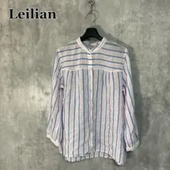 Leilian ストライプバンドカラーブラウス 9号