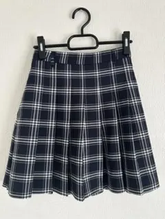 チェック柄フレアスカート M ネイビー×ホワイト 美シルエット