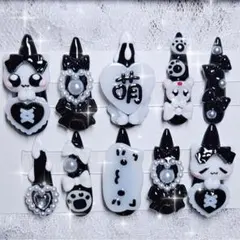 607 現品　ネイルチップ　量産型　地雷　平成女児　魔法少女　黒　萌　ロリータ