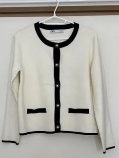 ZARA アイボリー ブラック カーディガン　Sサイズ