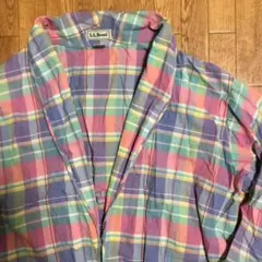 80s L.L.Bean チェック シャツ ガウン 水色 ピンク L ロング