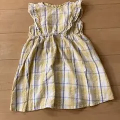 チェック　フリルワンピース　黄色　女の子サイズ100