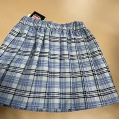 新品　 140サイズ　青系チェック柄　 プリーツスカート