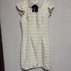 アイボリー フリル袖 ノースリーブワンピース キャバドレス