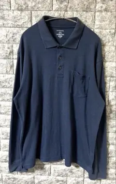 【美品】 US古着 GEORGE. ジョージ コットン 長袖ポロシャツ ネイビーのサムネイル
