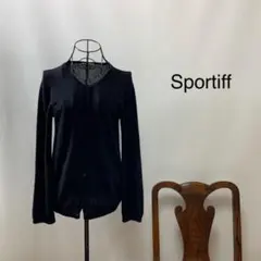 E2709【コットンブラック美品】スポーティフ　カーディガン　大人目綺麗な羽織