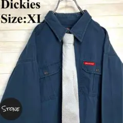【ビッグサイズ】Dickies ディッキーズ　長袖シャツ　XLネイビー　刺繍