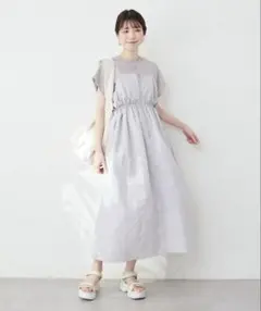 グレー キャミワンピース ウエストゴム