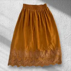【レイカズン】スエード調 刺繍 ロングスカート キャメル F 美品【F108】