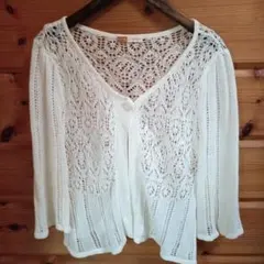 アイボリー レース カーディガン 五分袖