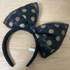 ディズニー カチューシャ 黒 金 水玉 リボン