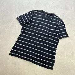 MUJI 無印良品 クルーネック半袖Tシャツ〔L〕タグレス ネイビー ボーダー
