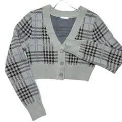 GUチェックジャカードクロップドカーディガン長袖