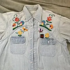 激レア　一点物　刺繍　デニムシャツ