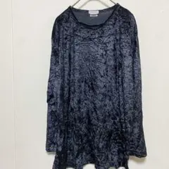 クラッシュベロア 【M】チュニック ロングカットソー 光沢 ブラック 高級感