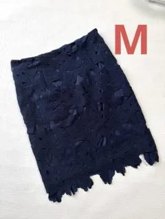 ジーユーGU ネイビー レース 膝下タイトスカート M