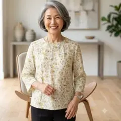 鎌倉シャツ リバティ ノースリーブ シャツ Lサイズ 花柄 ブルー 40 