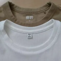 GU リブホワイト・UNIQLOオリーブベージュ Sサイズ Tシャツセット