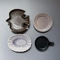 美濃焼　鳥型　しのぎ　カトラリーレスト小皿　ロータス　小皿　4枚セット