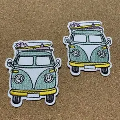 新品　アイロンワッペン　２枚セット　アップリケ　バス　ワーゲンバス