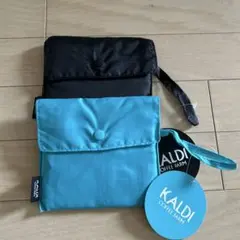 カルディ エコバッグ　折りたたみ　新品　ブルー　ブラック　タグ付