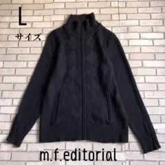 【m.f.editorial 】ニットカーディガン紺ダイヤ柄L 左右ポケット