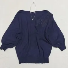 ビーラディエンス◇ニット バルーンスリーブ フラワーモチーフ 花柄刺繍 F