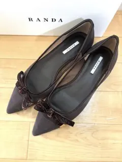 【美品】RANDA ラメリボンチュールパンプス 23.5