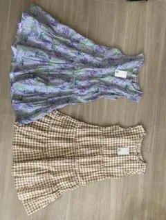 西松屋　ノースリーブワンピース2点セット　チェック柄　花柄　新品未使用タグつき