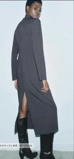 お値下げ中！zara ダークグレー　長袖スリットワンピース