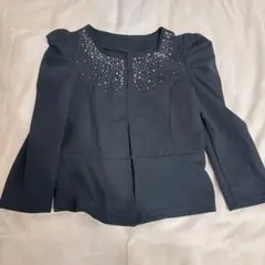 ドレスの上から　ビジュー付き　ブラック　ノーカラージャケット