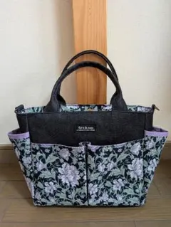 岡山デニム◆フラワー柄◆ポケット沢山トートバッグ◆ハンドメイド◆