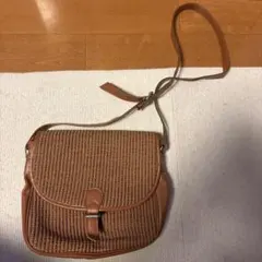 ブラウン ショルダーバッグ 合成繊維 レザー