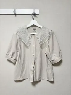 Hamble 半袖ブラウス ベージュ ドット襟のサムネイル