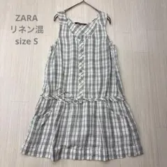 ZARA ザラ ノースリーブ リネン チェック ワンピース チュニック S