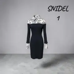 SNIDEL ニットワンピースドッキング 花柄シャツワンピ リブニット ブラック