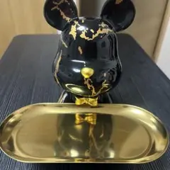 クマ型陶器置物 黒金マーブル