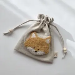 きつね　巾着ポーチ　ハンドメイド　メイクポーチ　動物柄　北欧　かわいい　ギフト