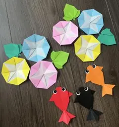 折り紙/アサガオ/金魚/梅雨/夏祭り/夏/壁面飾り/6月7月8月/施設/掲示板Aのサムネイル