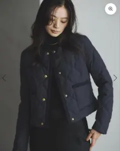 【TAION×anuans】ノーカラーキルティングショートダウン　ネイビー