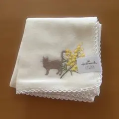Hallmark 猫と花の刺繍ハンカチ　新品未使用品